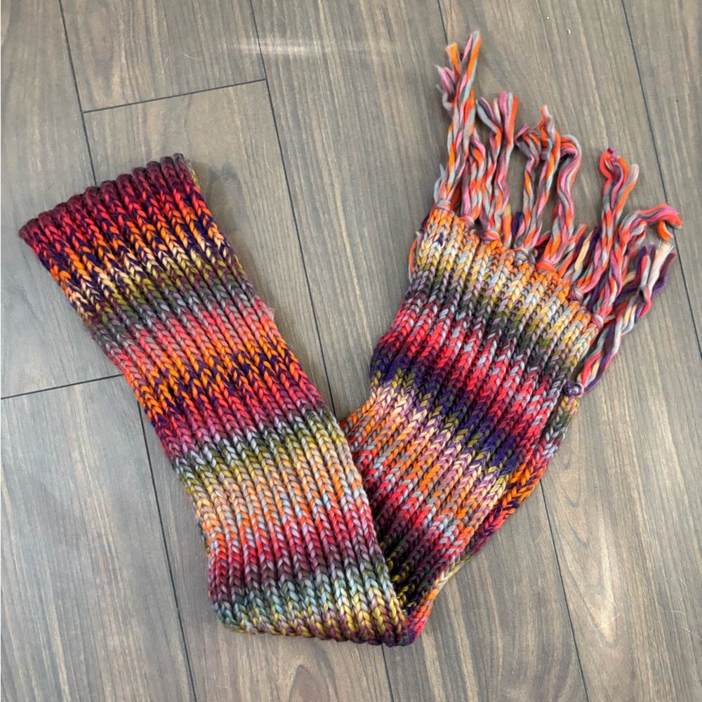 Hand-Knit Multicolor Fringe Scarf